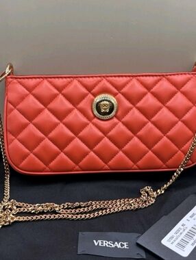 Versace Nappa Quilted Tribute Icon Pouch BNWT W/ CHAIN